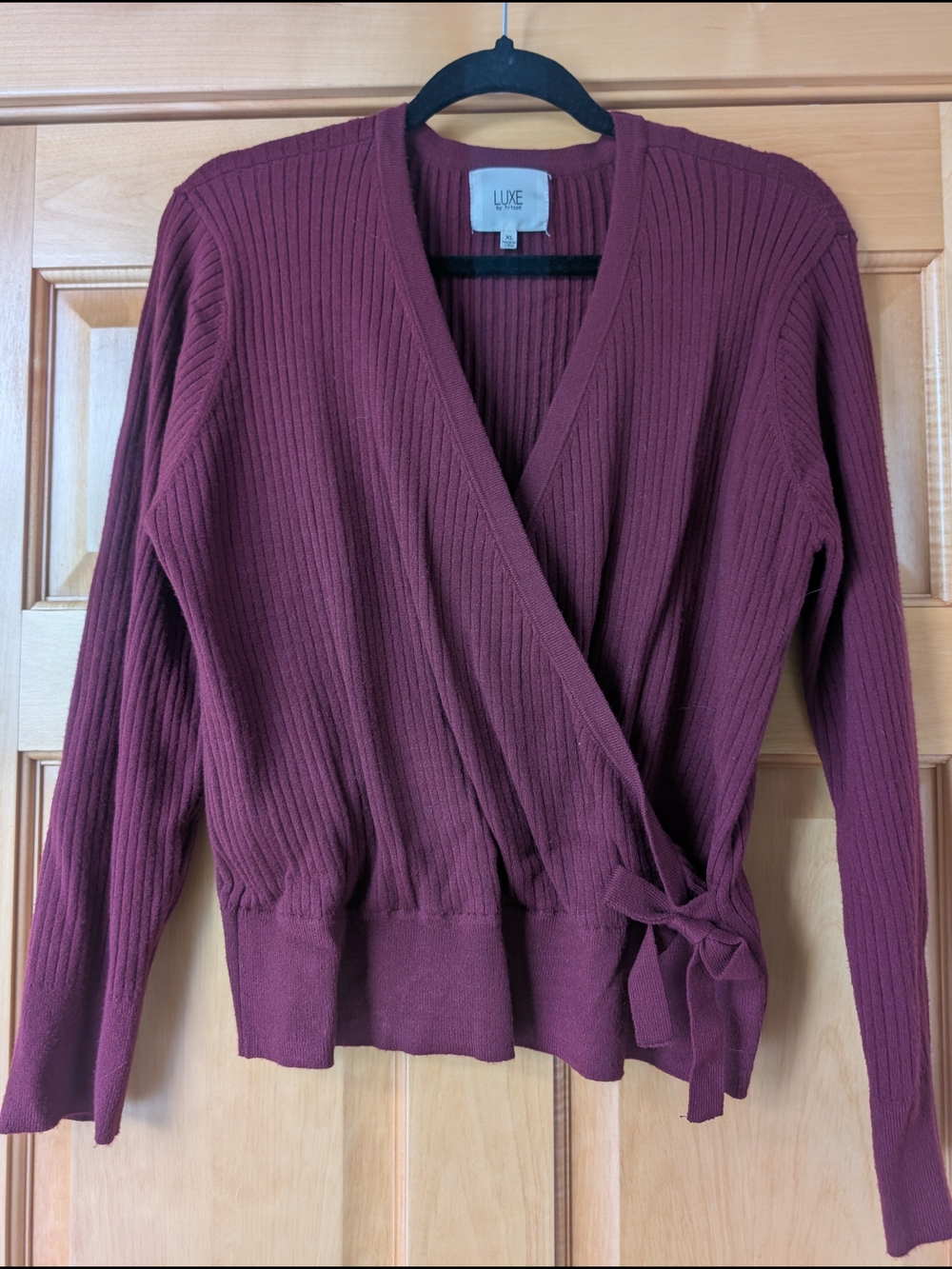 Luxe Burgundy Ribbed Wrap Cardigan with Side Tie